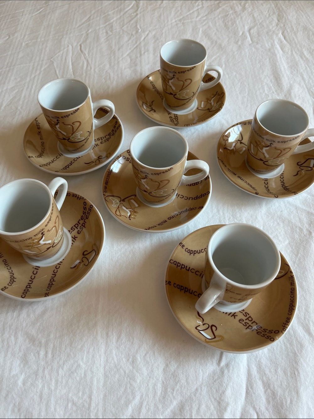 Espresso Cup and Saucer Set in Warm Beige (6pc) - 2 sets available